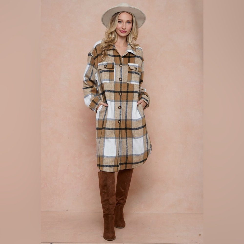 Small Camel Plaid Midi Jacket/Dress